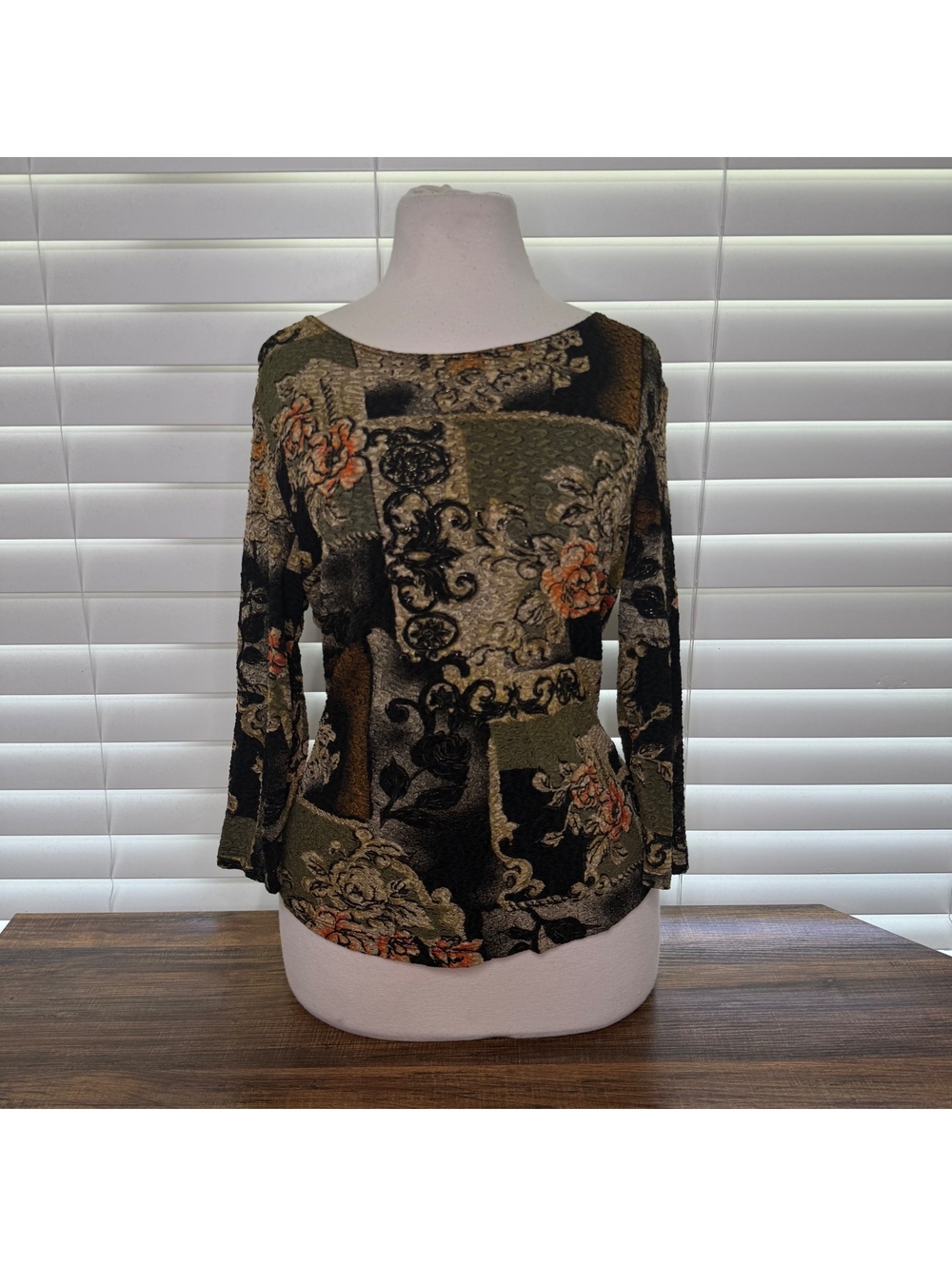 Brittany Black Floral Patchwork Long Sleeve Blouse Size Medium